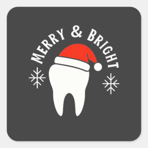 Pegatina Cuadrada Dentista Dental Alegre y Brillante Navidad
