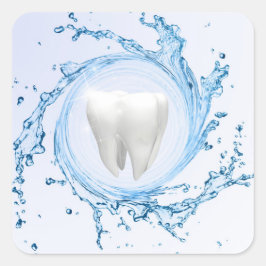 Pegatina Cuadrada Dentista Dental Tooth Water Profesional