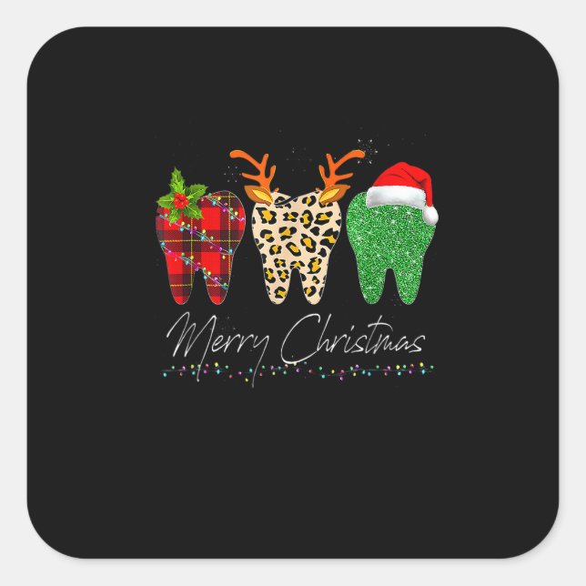 Pegatina Cuadrada Dentistas Navidades Funny Leopard Plaid Tooth Dent (Anverso)