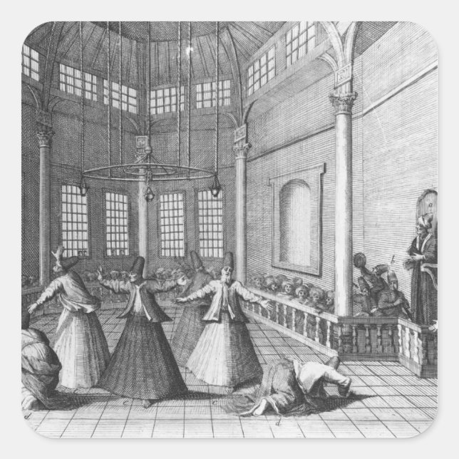 Pegatina Cuadrada Dentro de una mezquita turca, ilustracion (Anverso)