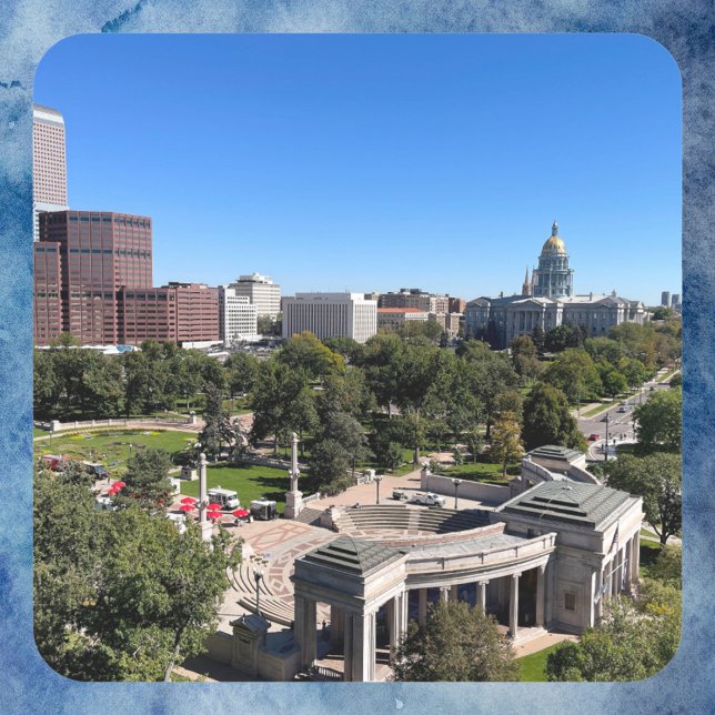 Pegatina Cuadrada Denver Downtown Skyline Colorado Capitol Dome  (A sticker with a photograph of downtown Denver, Colorado and the Capitol Dome.)