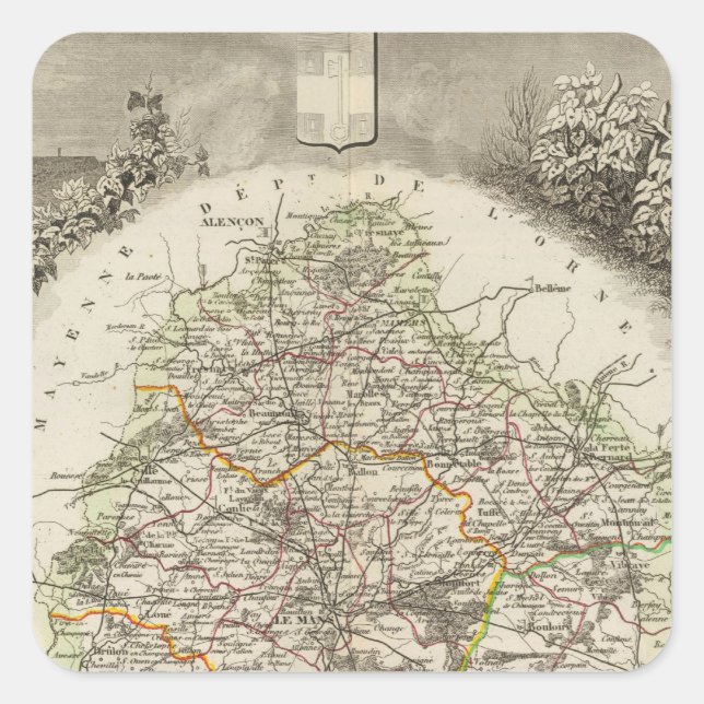 Pegatina Cuadrada Departamento De La Sarthe (Anverso)