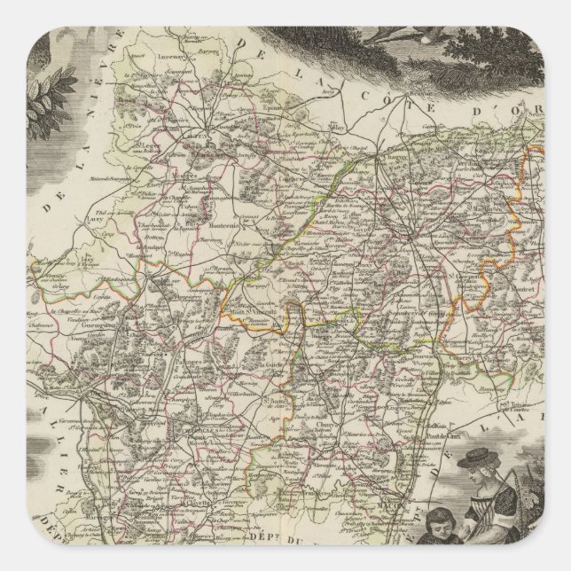 Pegatina Cuadrada Departamento de Saone y Loira (Anverso)