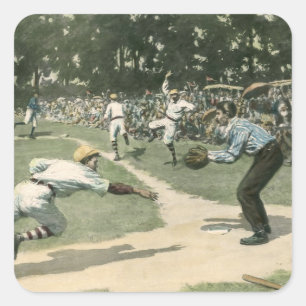 Pegatina Cuadrada Deportes Antiguos, Jugador de Béisbol Deslizándose