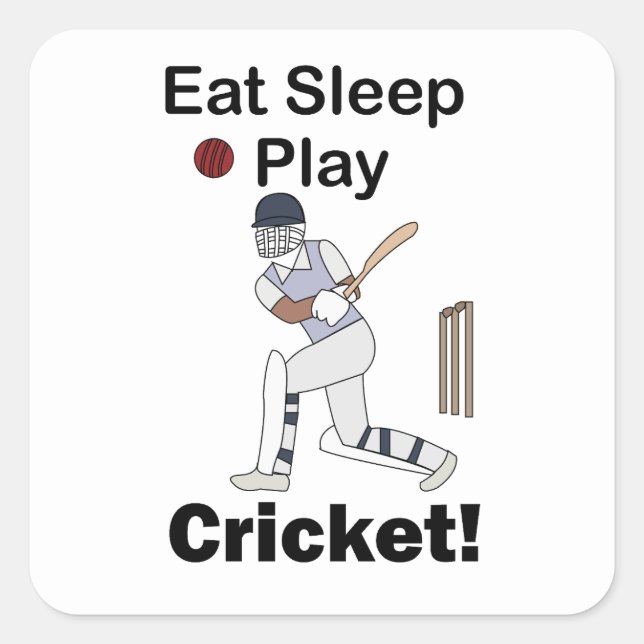 Pegatina Cuadrada Deportes de Cricket Comer Dormir Jugar Cricket (Anverso)
