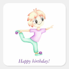 Pegatina Cuadrada Deportista de niñito con jengibre divertido