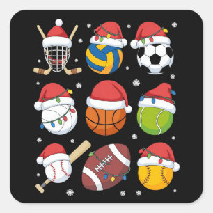 Pegatina Cuadrada Deportista de Santa Navidad Deportista Aficionado