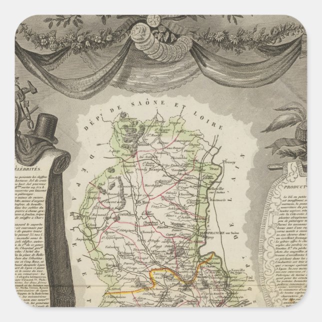 Pegatina Cuadrada Dept Du Rhone (Anverso)