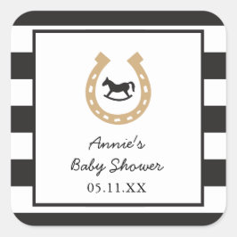 Pegatina Cuadrada Derby Horseshoe Baby Shower Pegatinas personalizad