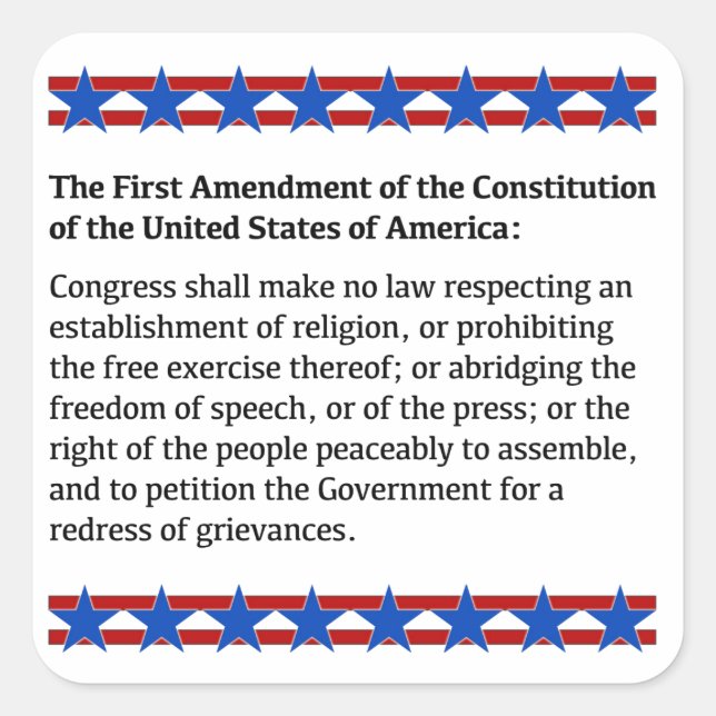 Pegatina Cuadrada Derechos de primera enmienda (Anverso)