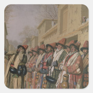 Pegatina Cuadrada Dervishes 'Coro mendigando alms en Taskent, 1870