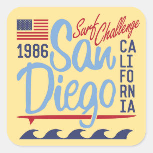 Pegatina Cuadrada Desafío Surf de San Diego 1986