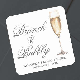 Pegatina Cuadrada Desayuno Bridal Shower con Burbujas