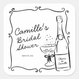 Pegatina Cuadrada Desayuno Brunch con Champán y Bridal Shower Burbuj