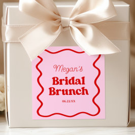 Pegatina Cuadrada Desayuno Brunch de Boda con Borde Ondulado Rosa Ro