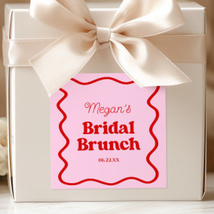 Pegatina Cuadrada Desayuno Brunch de Boda con Borde Ondulado Rosa Ro