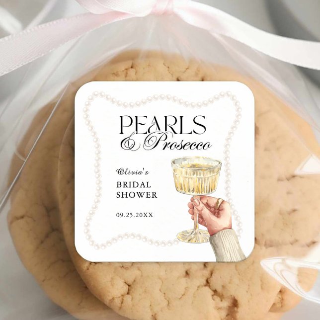 Pegatina Cuadrada Desayuno Brunch Elegante Perlas y Prosecco para De (Subido por el creador)