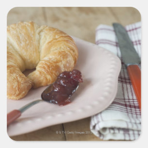 Pegatina Cuadrada Desayuno francés con el croissant