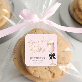 Pegatina Cuadrada Desayuno rosa y burbujeante para despedida de solt