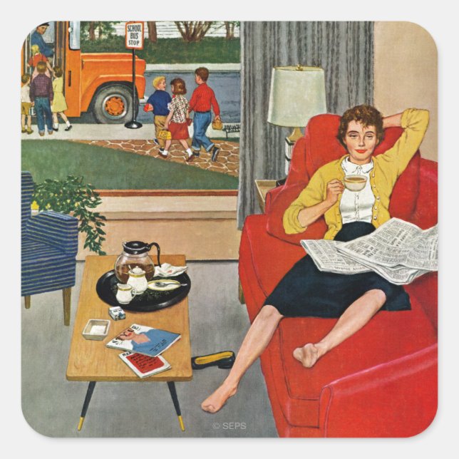 Pegatina Cuadrada Descanso del café de la mañana (Anverso)