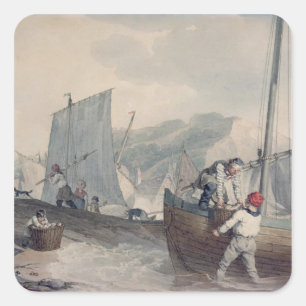 Pegatina Cuadrada Descarga de barcos pesqueros