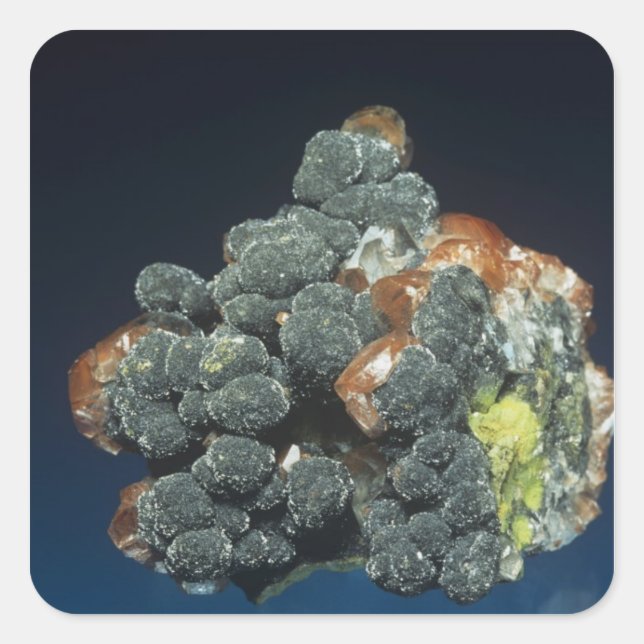 Pegatina Cuadrada Descloizita en calcita (Anverso)