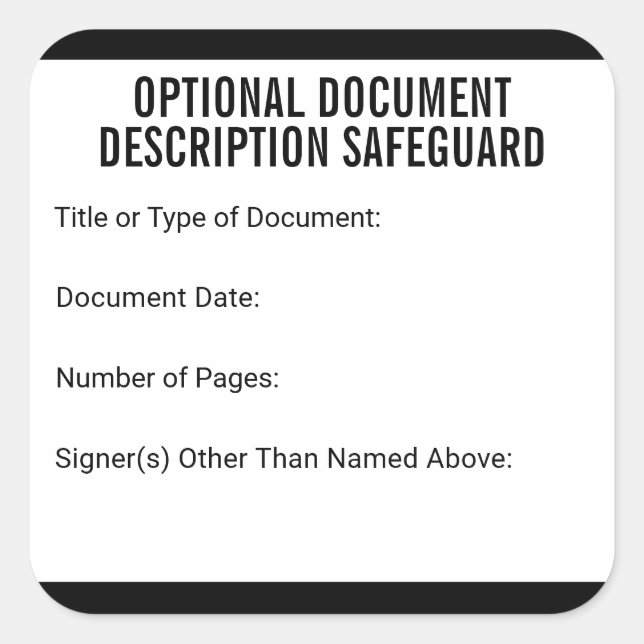 Pegatina Cuadrada Descripción de documento notarial Safeguard 3x3" (Anverso)