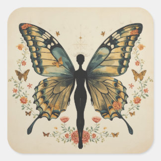 Pegatina Cuadrada Descubre la belleza mágica de las alas de mariposa