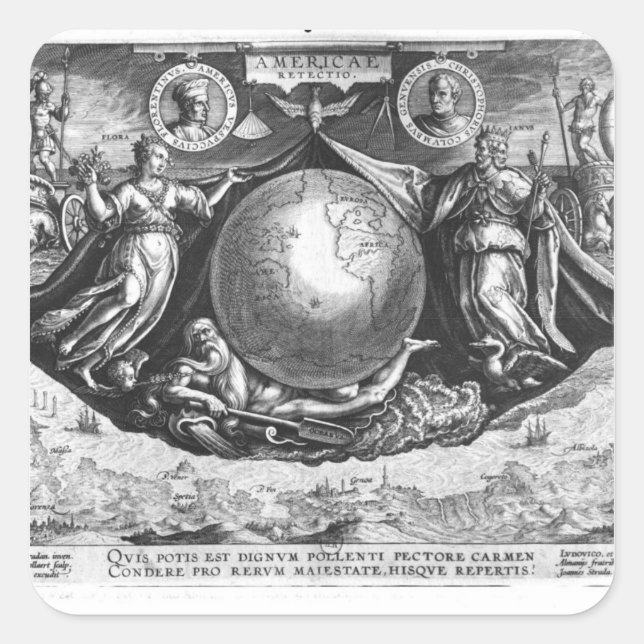 Pegatina Cuadrada Descubrimiento de Estados Unidos (Anverso)