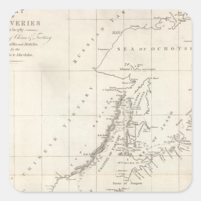 Pegatina Cuadrada Descubrimientos realizados en 1787 en los mares de (Anverso)