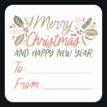 Pegatina Cuadrada Desde/hacia los Navidades Vintage Type Holly Berry<br><div class="desc">Este diseño de Navidades festivos y de moda presenta nuestra original follaje de invierno pintado a mano con un estilo dulce de colores vivos.</div>