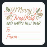 Pegatina Cuadrada Desde/hacia los Navidades Vintage Type Holly Berry<br><div class="desc">Este diseño de Navidades festivos y de moda presenta nuestra original follaje de invierno pintado a mano con un estilo dulce de colores vivos.</div>