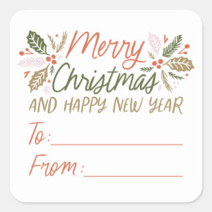Pegatina Cuadrada Desde/hacia los Navidades Vintage Type Holly Berry