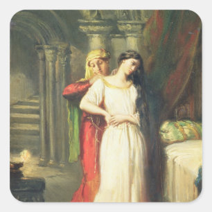 Pegatina Cuadrada Desdemona se retira a su cama, 1849