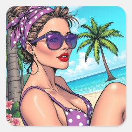 Pegatina Cuadrada Deseándote un gran verano | Diciendo hola