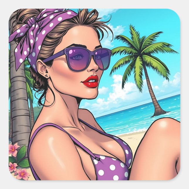 Pegatina Cuadrada Deseándote un gran verano | Diciendo hola (Anverso)