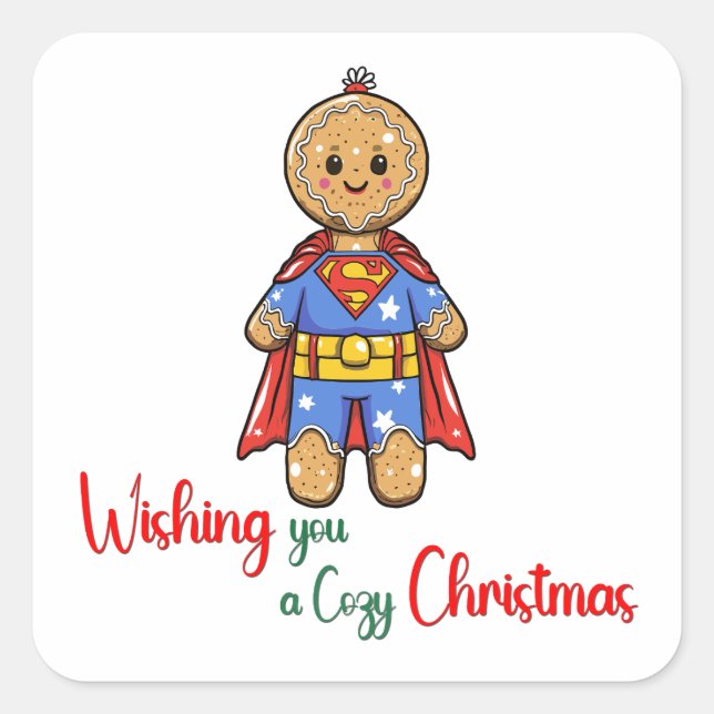 Pegatina Cuadrada Deseándote un Navidad acogedor y delicioso (Anverso)