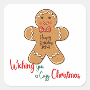 Pegatina Cuadrada Deseándote un Navidad acogedor y sagradas cookies