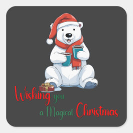 Pegatina Cuadrada Deseándote una cerveza mágica para Navidades