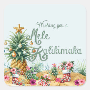 Pegatina Cuadrada Deseándote una tarjeta Mele Kalikimaka