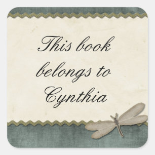 Pegatina Cuadrada Desechar la libélula verde y la cinta de opciones