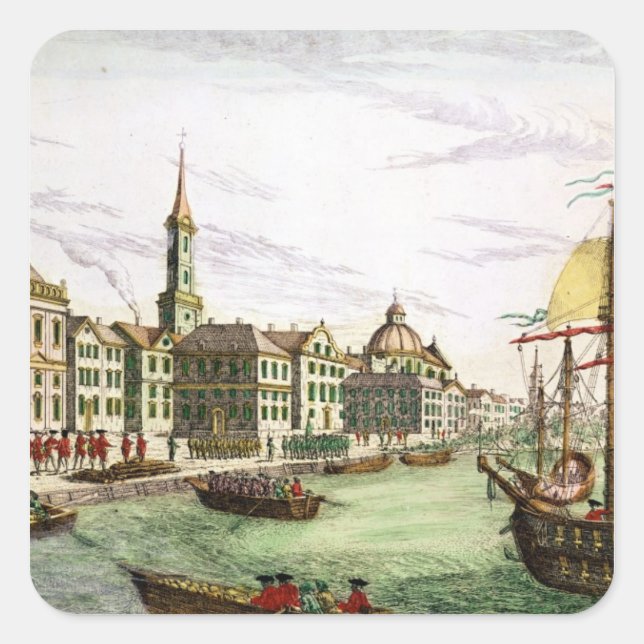 Pegatina Cuadrada Desembarco de tropas inglesas (Anverso)