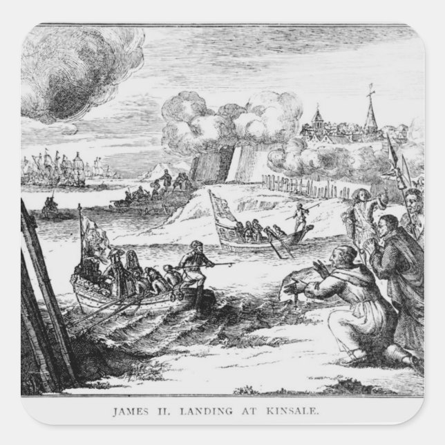 Pegatina Cuadrada Desembarco en Kinsale, 12 de marzo de 1689 (Anverso)