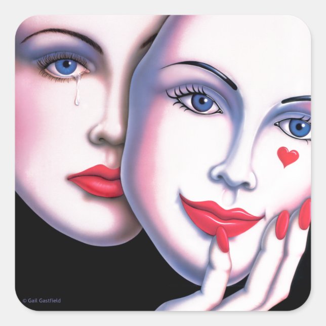 Pegatina Cuadrada Desenmascarado (Anverso)