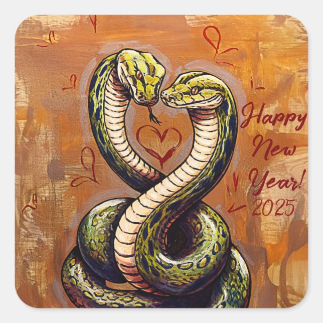 Pegatina Cuadrada Deseos de Año Nuevo por la serpiente de madera 202 (Anverso)