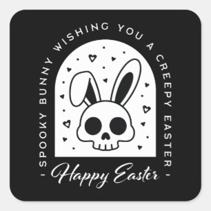 Pegatina Cuadrada Deseos espeluznantes de Pascua conejo calavera gót