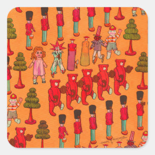 Pegatina Cuadrada Desfile de juguetes navideños antiguos de 1907 Rev