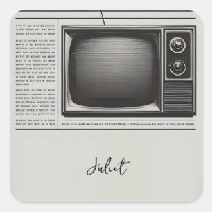 Pegatina Cuadrada Desfile de Novia de periódico retro antiguo Vintag