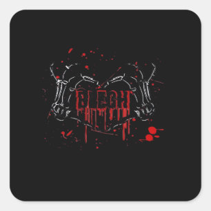 Pegatina Cuadrada Desglose de Blegh, Manos Skeleton Heart, Banda Emo