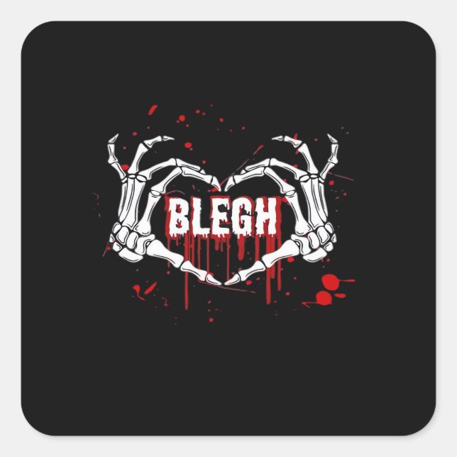 Pegatina Cuadrada Desglose sangriento, Skeleton Heart Hands Emo, Met (Anverso)